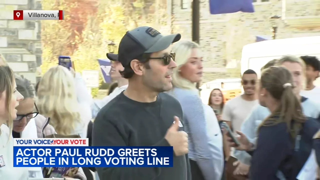 Paul Rudd supports college voters as they wait in long lines at Villanova University