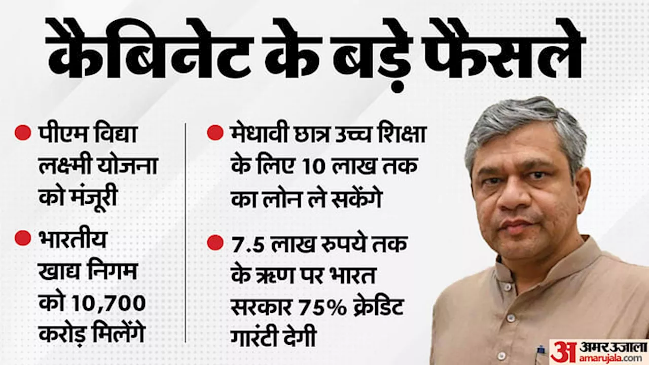 कैबिनेट के बड़े फैसले: FCI को मिलेंगे ₹10,700 करोड़; PM विद्यालक्ष्मी योजना के तहत मेधावी छात्रों को सस्ते लोन