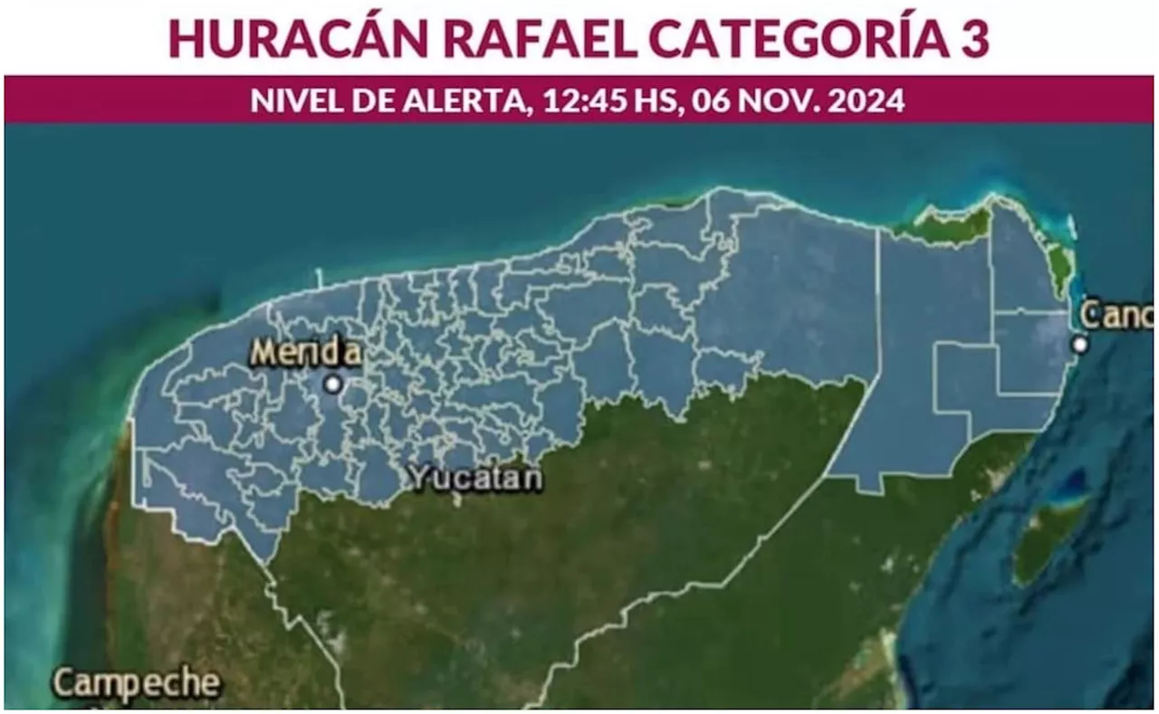 Declaran Alerta Azul en 69 municipios de Yucatán por Huracán “Rafael”; ya es categoría 3