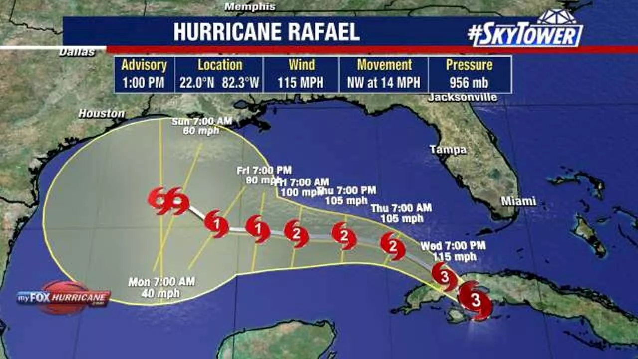 Hurricane Rafael strengthens to major Category 3 storm, Florida Keys under tropical storm warning