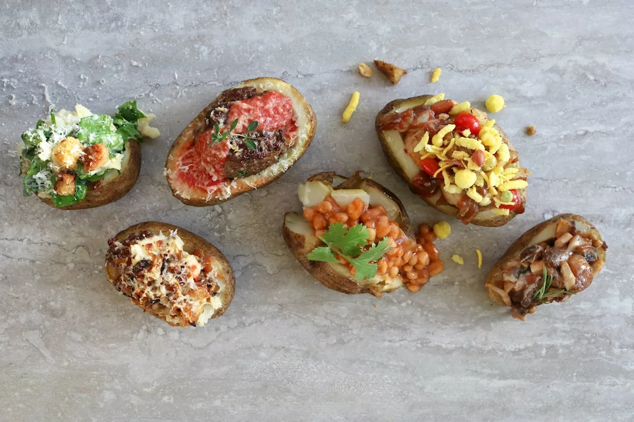 A flight of jacket potatoes are the perfect food for a low-stress gathering