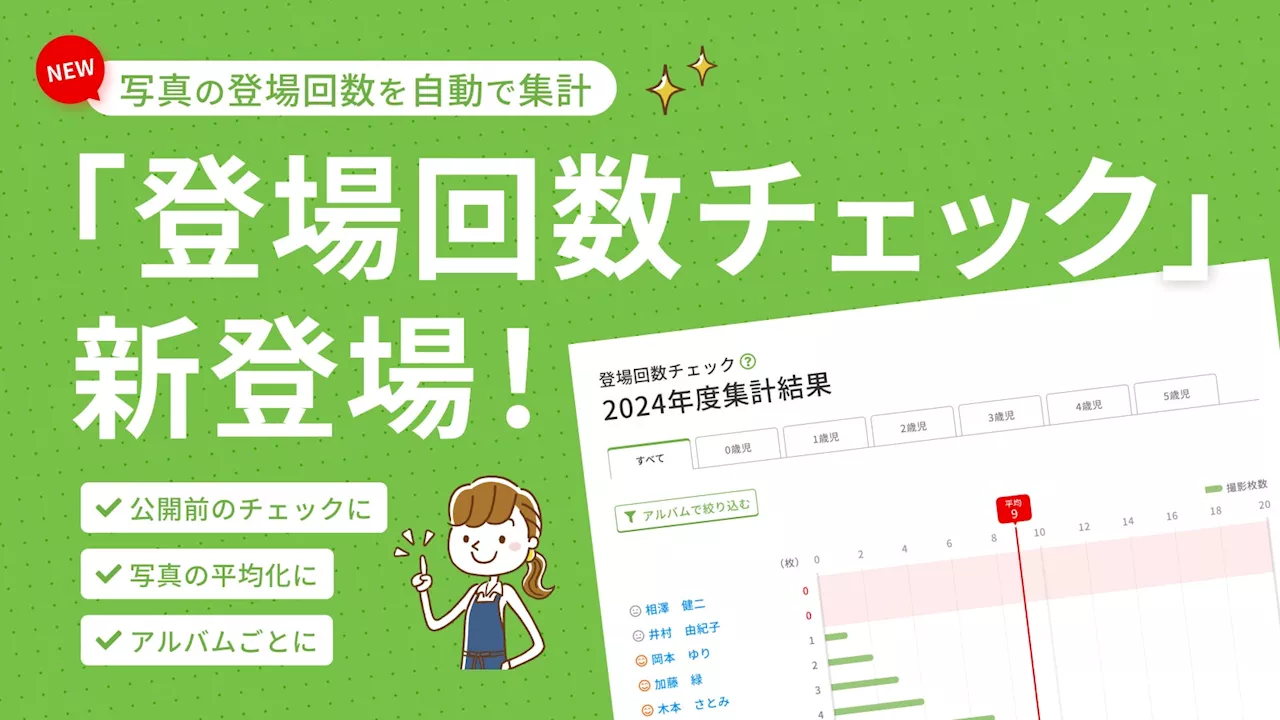 えんフォト、AIを活用した新機能「登場回数チェック」を追加！直感的なUIで園児ごとの登場回数や平均枚数を瞬時に確認！