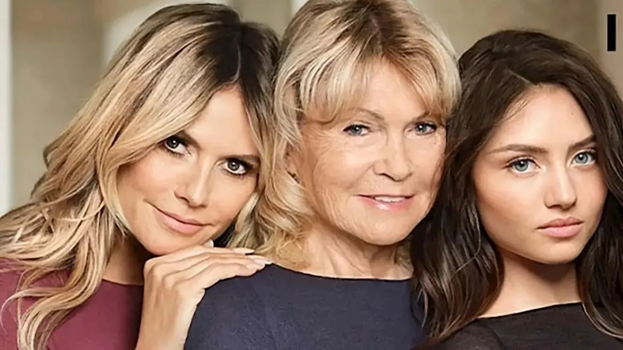 Heidi Klum, 51, poses with daughter Leni, 20, and mum Erna, 80, for modelling campaign...