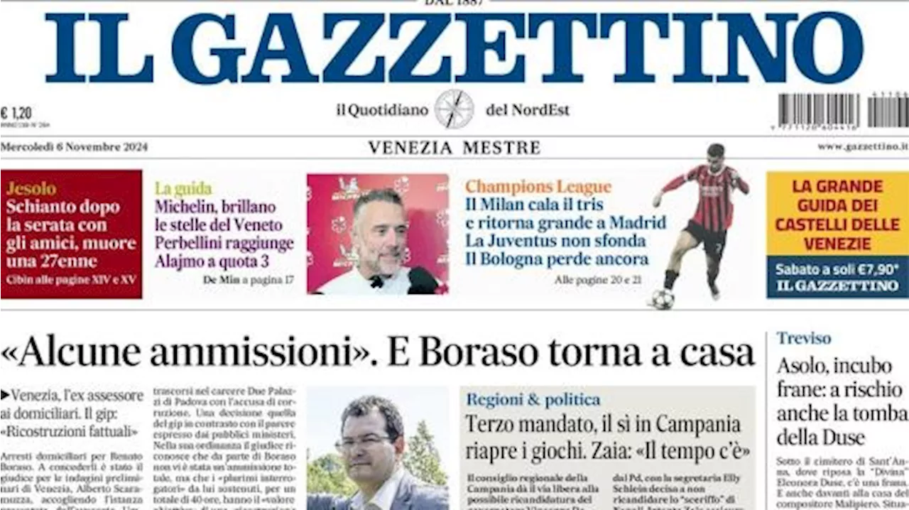 Il Gazzettino così stamattina: 'Il Milan cala il tris e ritorna grande a Madrid'