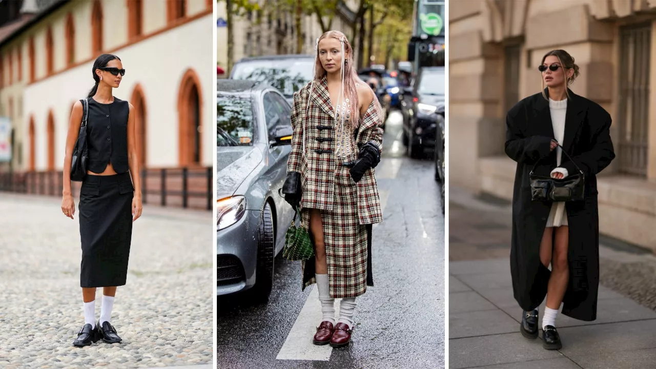 Cómo llevar mocasines, los zapatos planos más elegantes, con calcetines altos en noviembre 2024