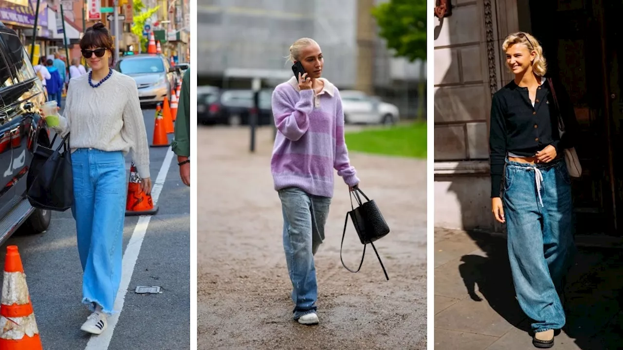 Los looks más bonitos para llevar jeans con suéteres de abuela en otoño 2024