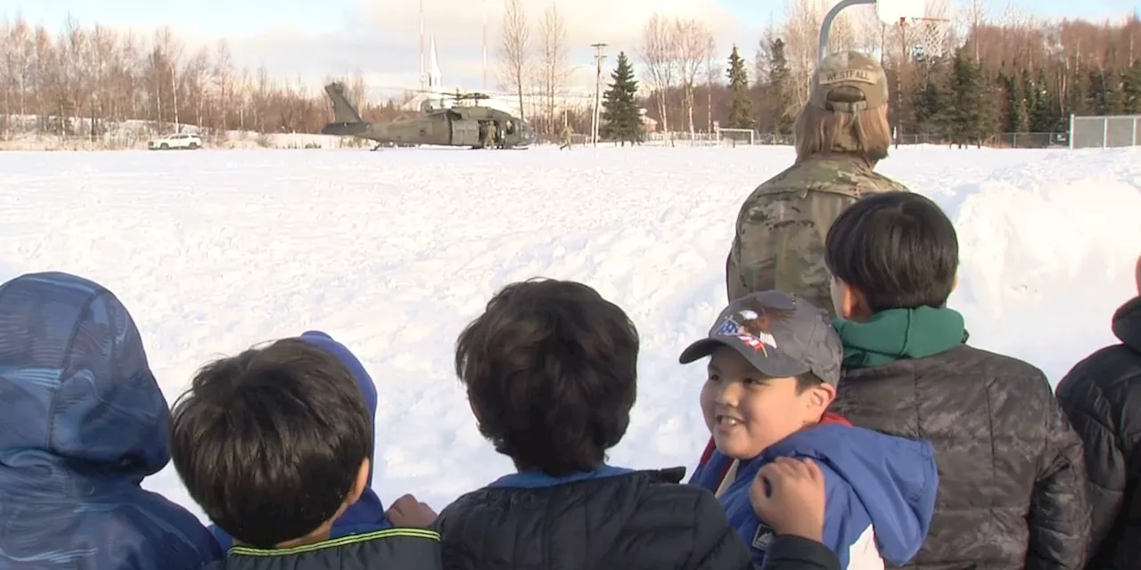 Alaska National Guard member share anti-drug & tobacco message with Klatt Elementary students