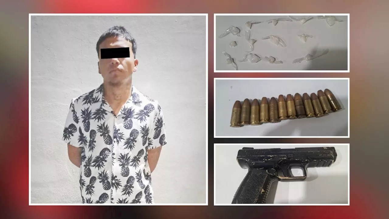 Detienen a presunto asaltante con arma y dosis de droga en Guadalupe, NL