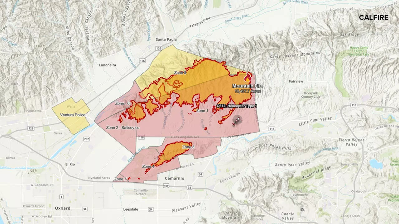 Map of Mountain Fire shows where the fire is burning in Ventura County