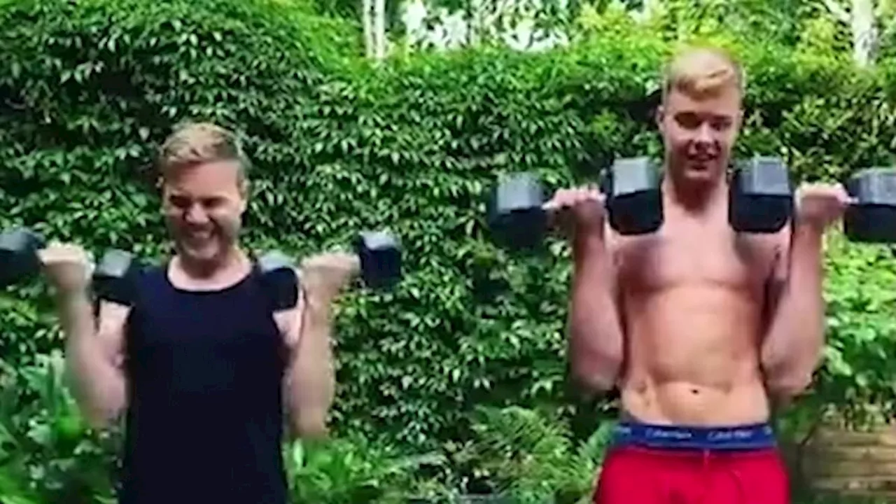 Gary Barlow playfully pokes fun at son Daniel's size during a workout in resurfaced clip