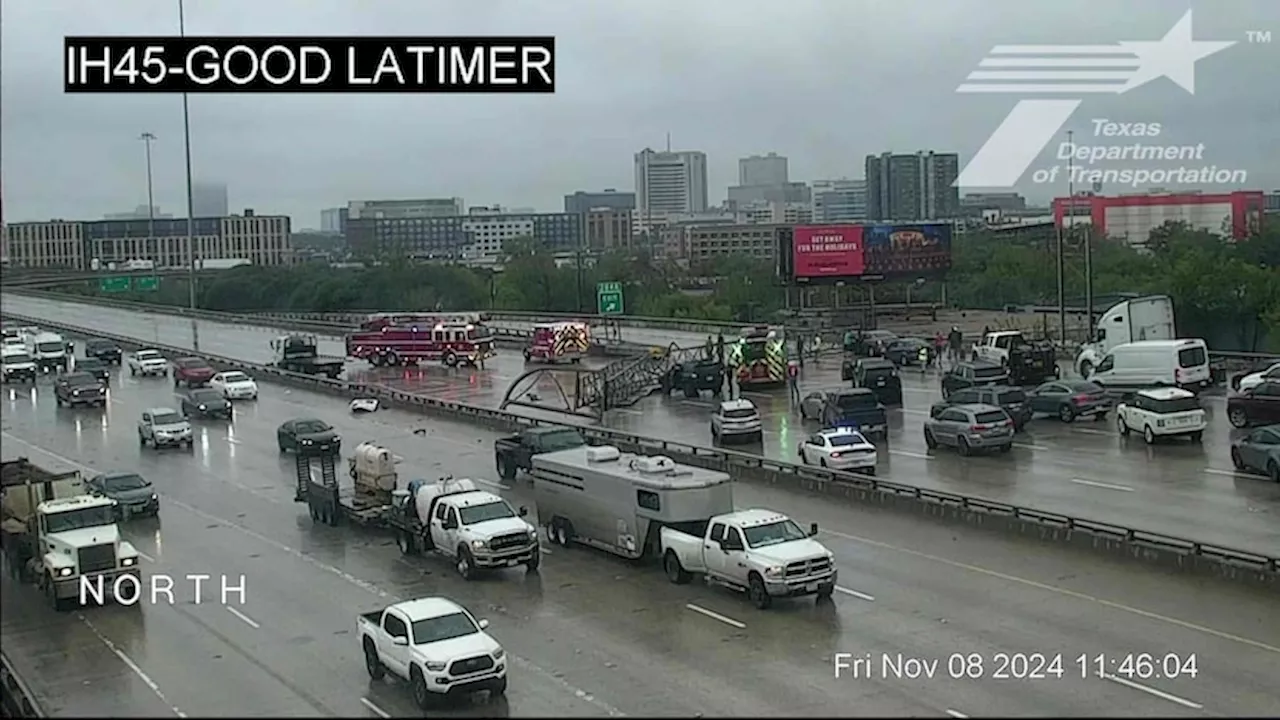 Crash, downed highway sign shuts down northbound I-45 in South Dallas