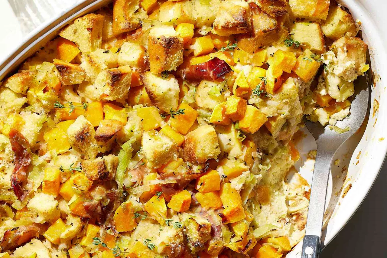 Butternut Squash Casserole with Leeks, Prosciutto, and Thyme