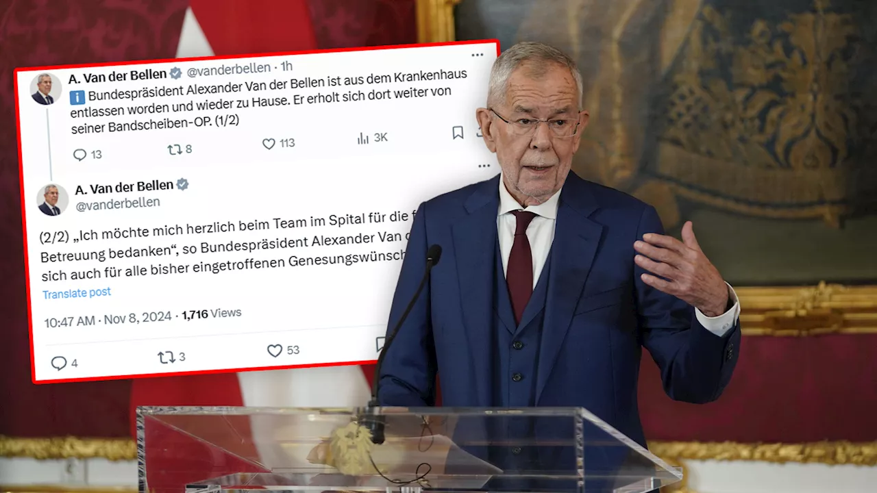 Entlassen: Van der Bellen erholt sich nach OP zu Hause