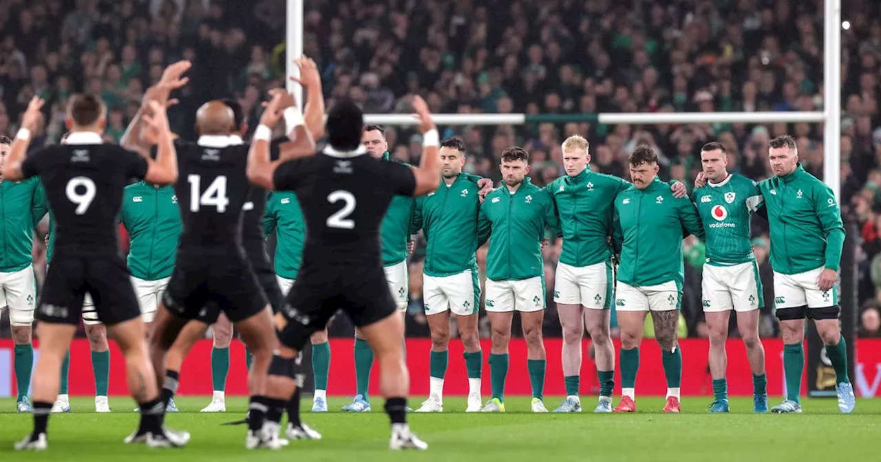 Ireland players move forward to meet The Haka as crowd gives mixed reception