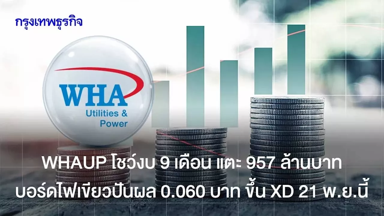 WHAUP โชว์งบ 9 เดือน แตะ 957 ล้านบาท บอร์ดไฟเขียวปันผล 0.060 บาท ขึ้น XD 21 พ.ย.นี้