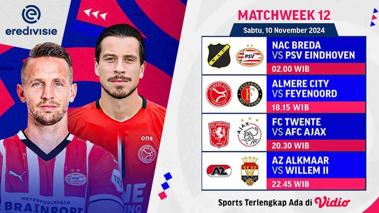 Jadwal dan Live Streaming Eredivisie 2024/2025 Matchweek 12 di Vidio