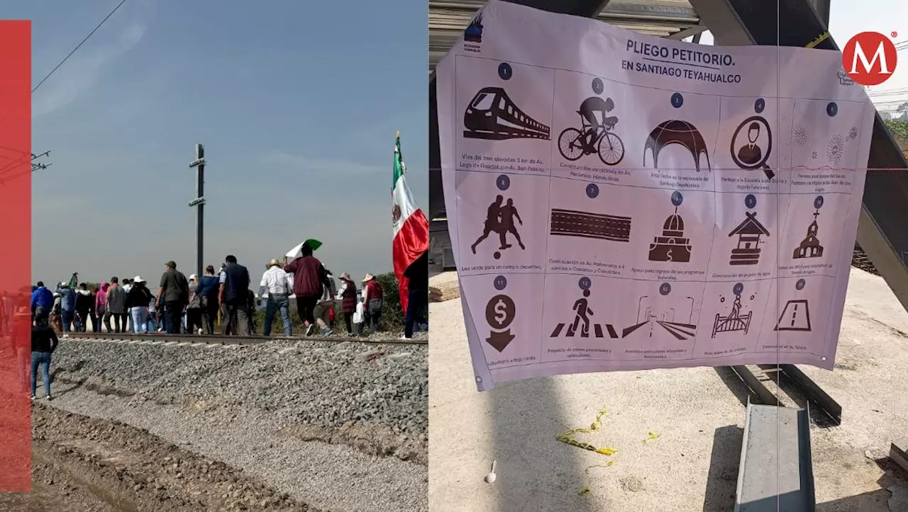 Vecinos de Tultepec reanudan bloqueos en obras de ampliación del Tren Suburbano a AIFA