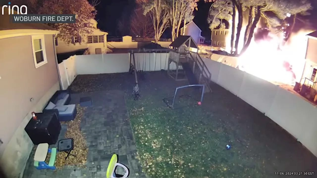 WATCH: Home security camera captures explosion, fire in residential neighborhood in Woburn