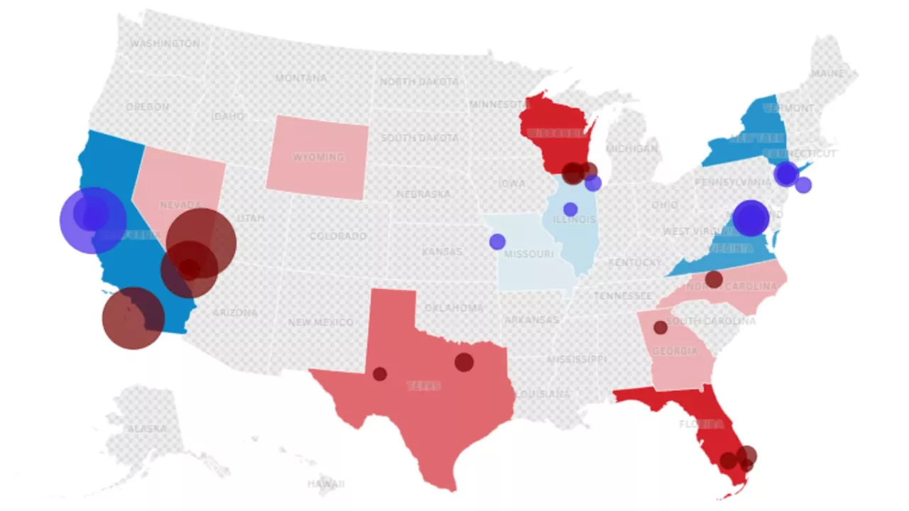 Map Shows Where Harris, Trump Campaign Donations Came From