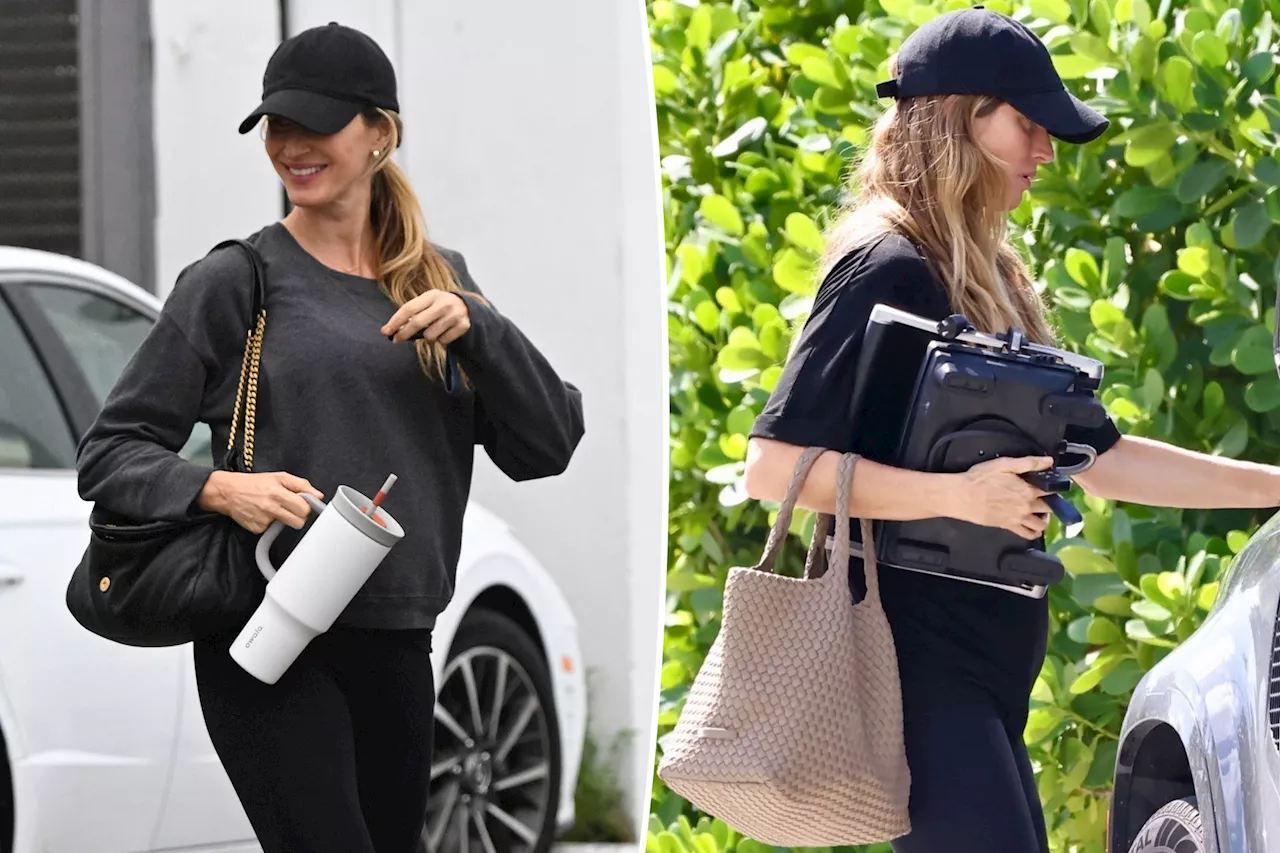 Pregnant Gisele Bundchen covers baby bump in baggy clothes while running errands, attending Pilates in Miami