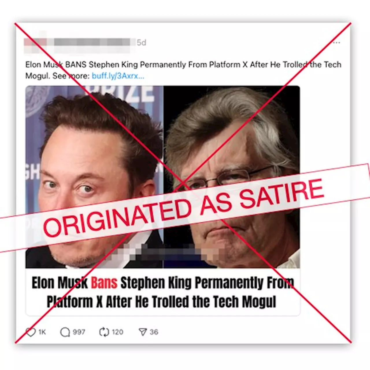 Claim that Musk banned Stephen King from X is satire