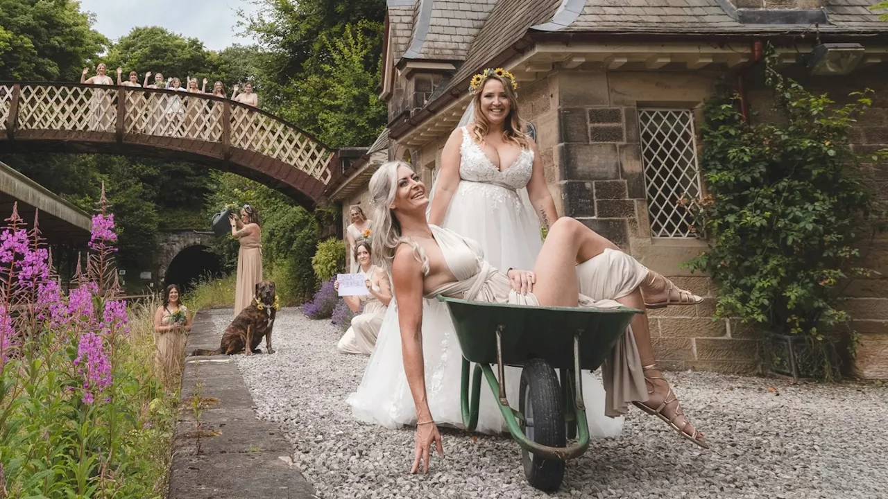 Bridal party recreate cover of huge band’s first number one single for wedding