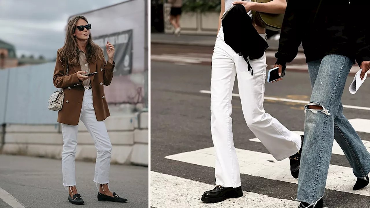 Cómo llevar mocasines en tendencia con jeans blancos en Otoño-Invierno 2024