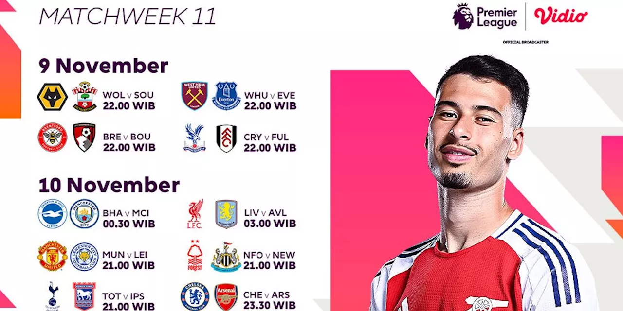 Jadwal Siaran Langsung Liga Inggris 2024/25 Matchweek 11 di Vidio Akhir Pekan Ini