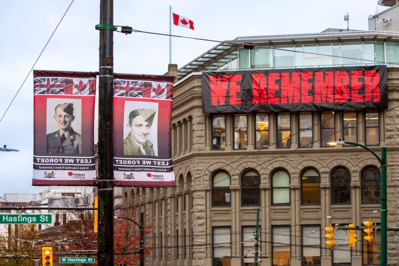 Veterans' banners mark 100th anniversary of Victory Square cenotaph