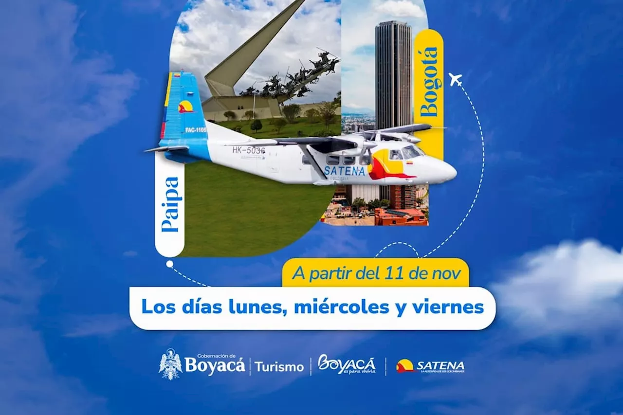 Desde el lunes 11 de noviembre, la aerolínea Satena tendrá la ruta Bogotá-Paipa-Bogotá