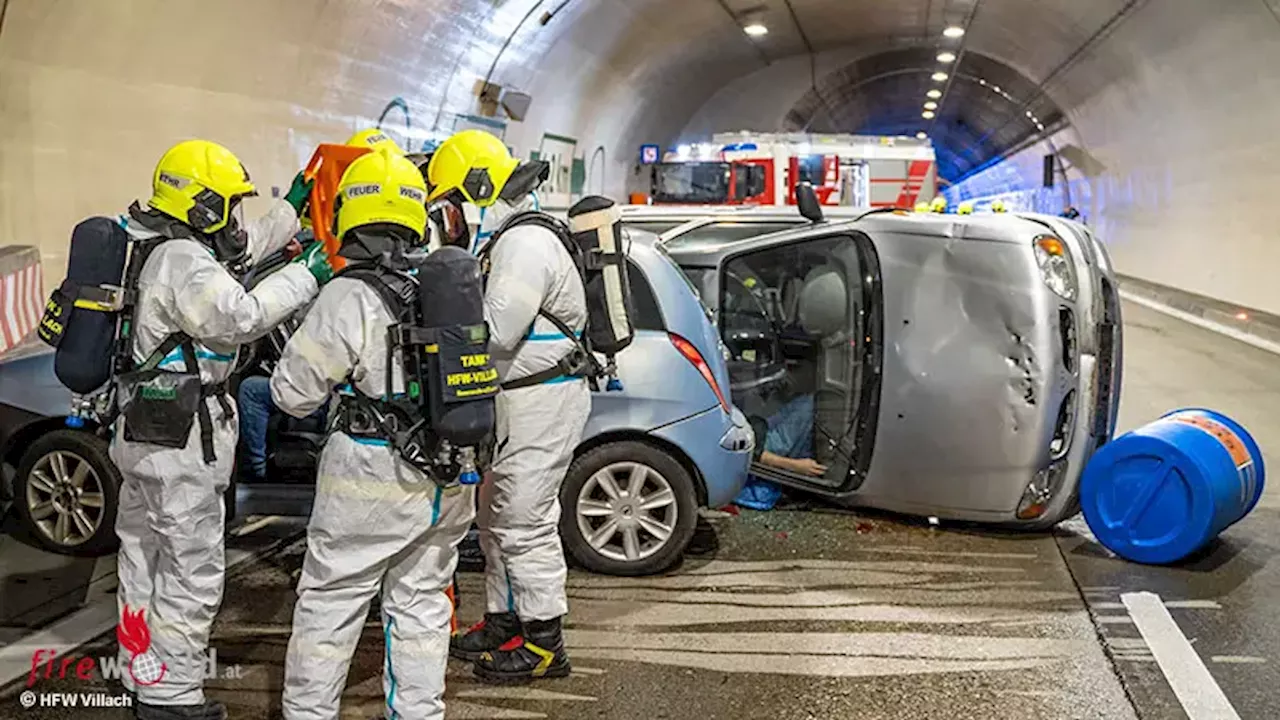 Ktn: Einsatzübung „Schwerer Unfall mit Gefahrgutaustritt auf der A 10 im Oswaldibergtunnel“ in Villach