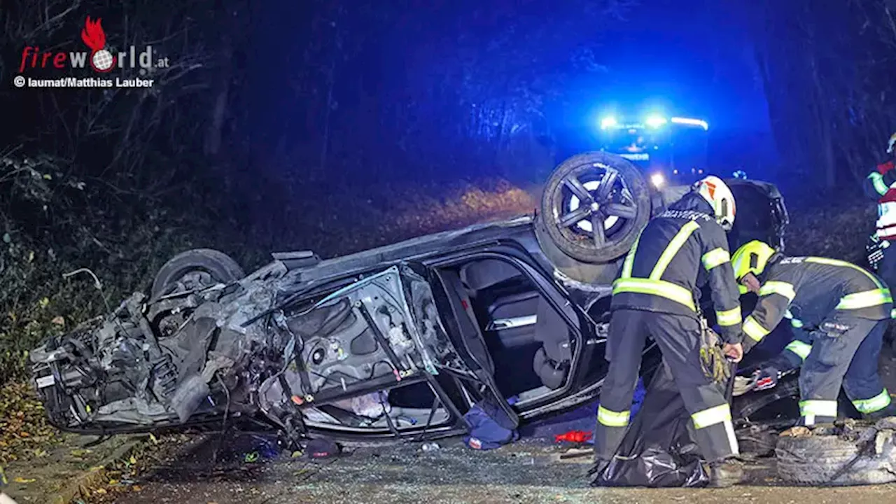 Oö: Schwerverletzter nach Autokollision gegen Baum samt Überschlag → Suche nach dem Lenker