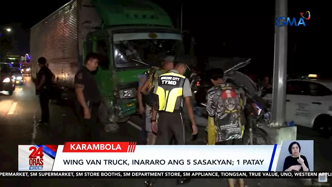 Wing van na nawalan umano ng preno, nang-araro ng 5 sasakyan sa QC; 1 patay