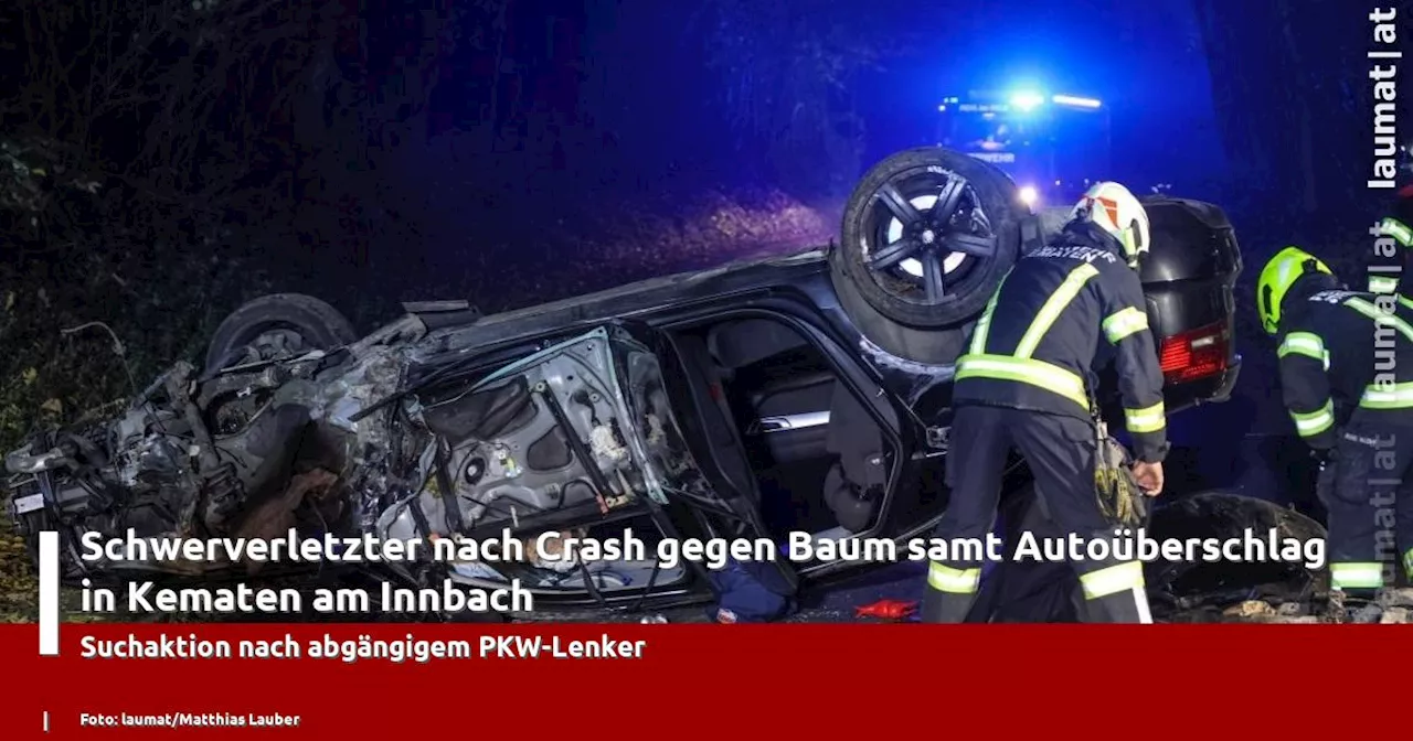 Schwerverletzter nach Crash gegen Baum samt Auto�berschlag in Kematen am Innbach