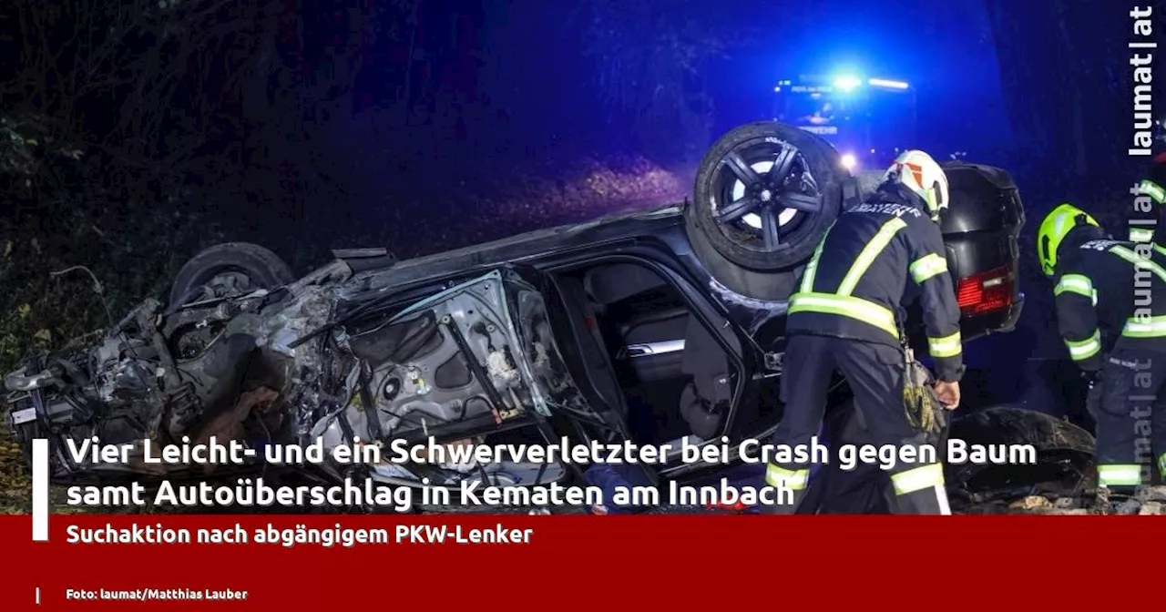 Vier Leicht- und ein Schwerverletzter bei Crash gegen Baum samt Auto�berschlag in Kematen am Innbach