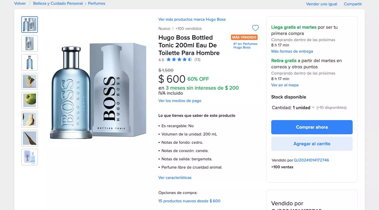 Perfume para hombre Hugo Boss con 60% de descuento en Mercado Libre (afiliados)