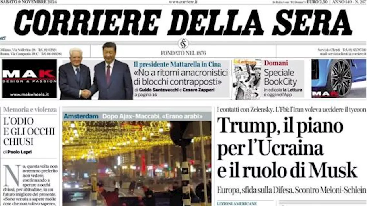 Corriere della Sera: 'Assalto ai tifosi israeliani in Olanda: choc e sdegno'