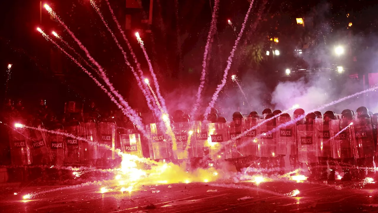 Demonstrators Use Firecrackers Against Police in Tbilisi