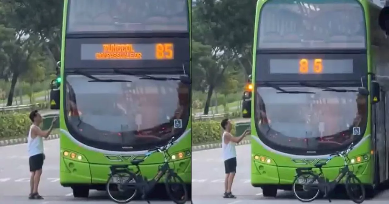 Cyclist's Aggressive Behavior Blocks Bus in Punggol East