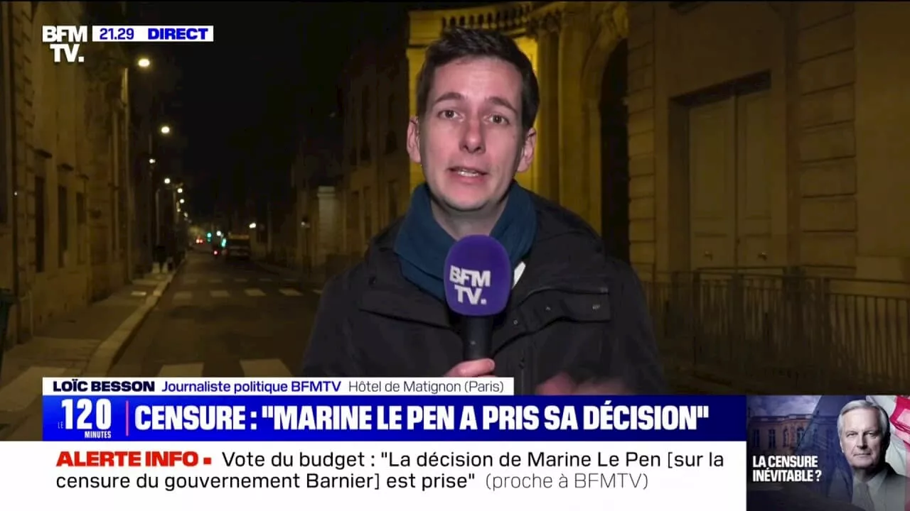 Motion de censure contre le gouvernement Barnier: Marine Le Pen 'a pris sa décision'