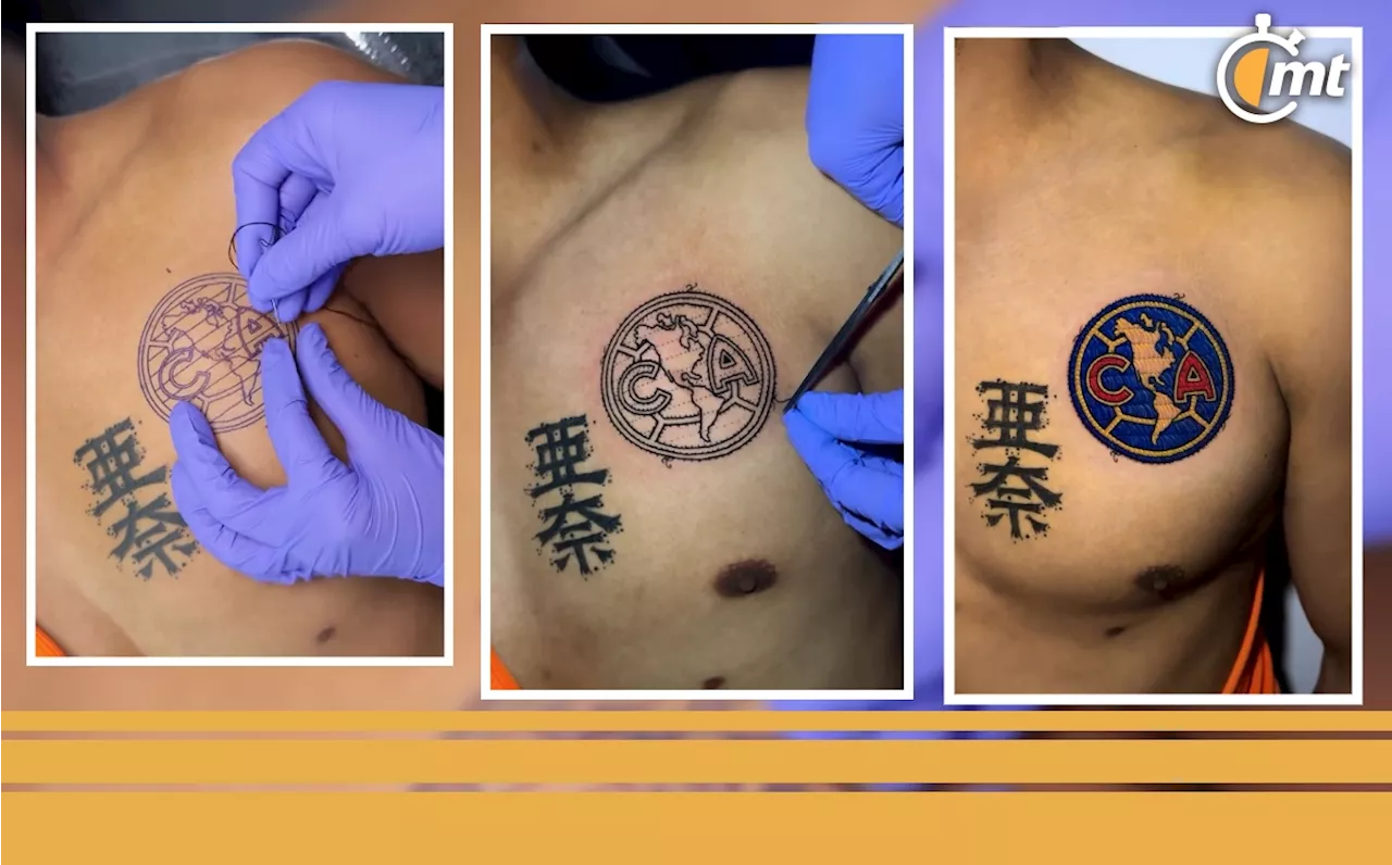 Hombre se borda escudo del América en el pecho y es CRITICADO en redes; conoce el 'patch tattoo'