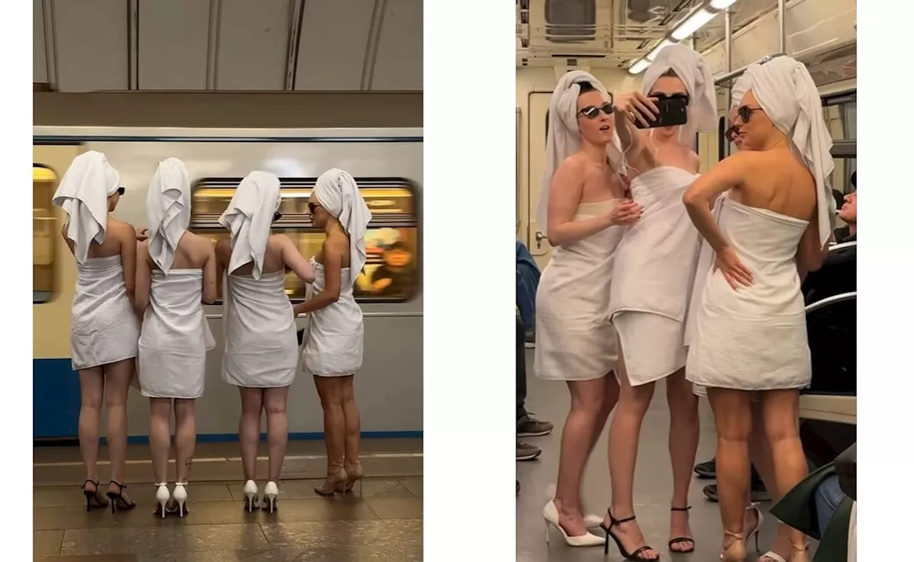 Dört Genç Kız, Çekilmiş Fotoğrafları Çeken İnsanlarla Birlikte Metroda Şoklu Yolculara Karşıreten Yankılanan Video