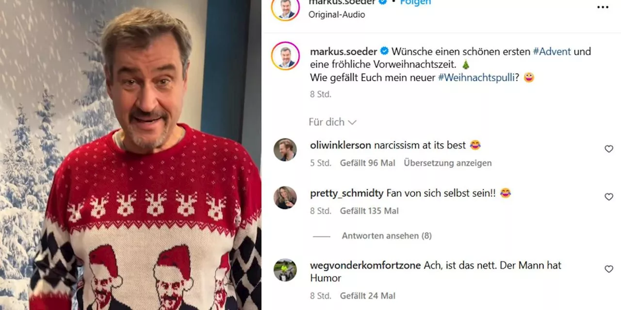 S&ouml;der polarisiert mit &quot;Ugly Christmas Sweater&quot; - mit dem eigenen Gesicht als Aufdruck