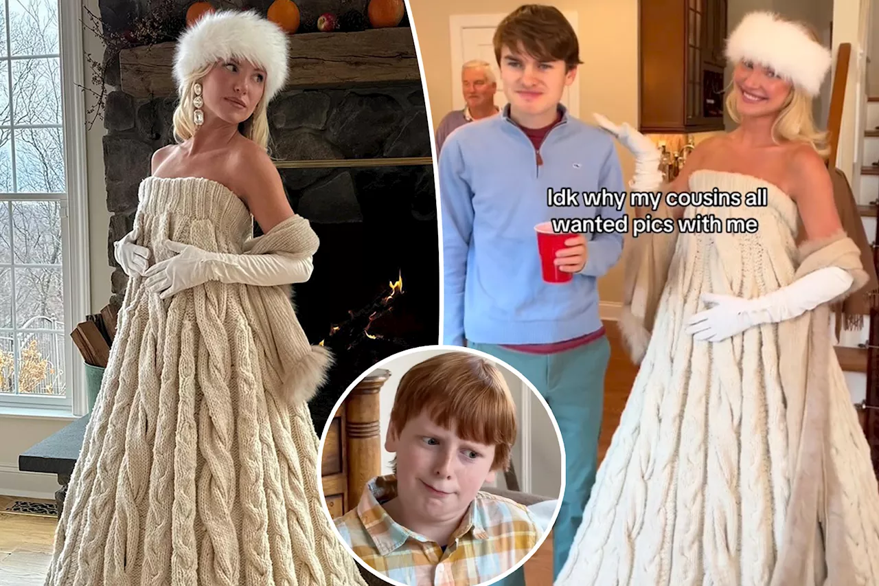 Influencer trolled for wearing 'insane' $9,000 'blanket' dress to Thanksgiving