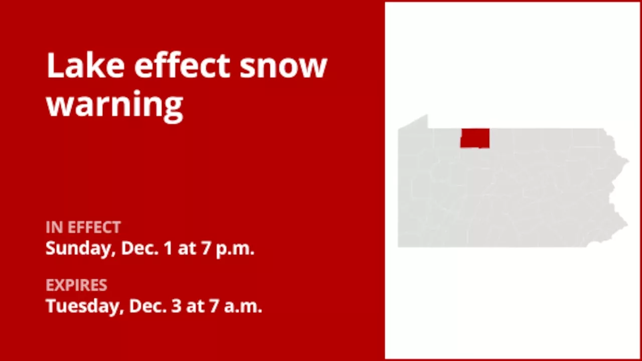 Lake effect snow warning affecting McKean County until Tuesday morning