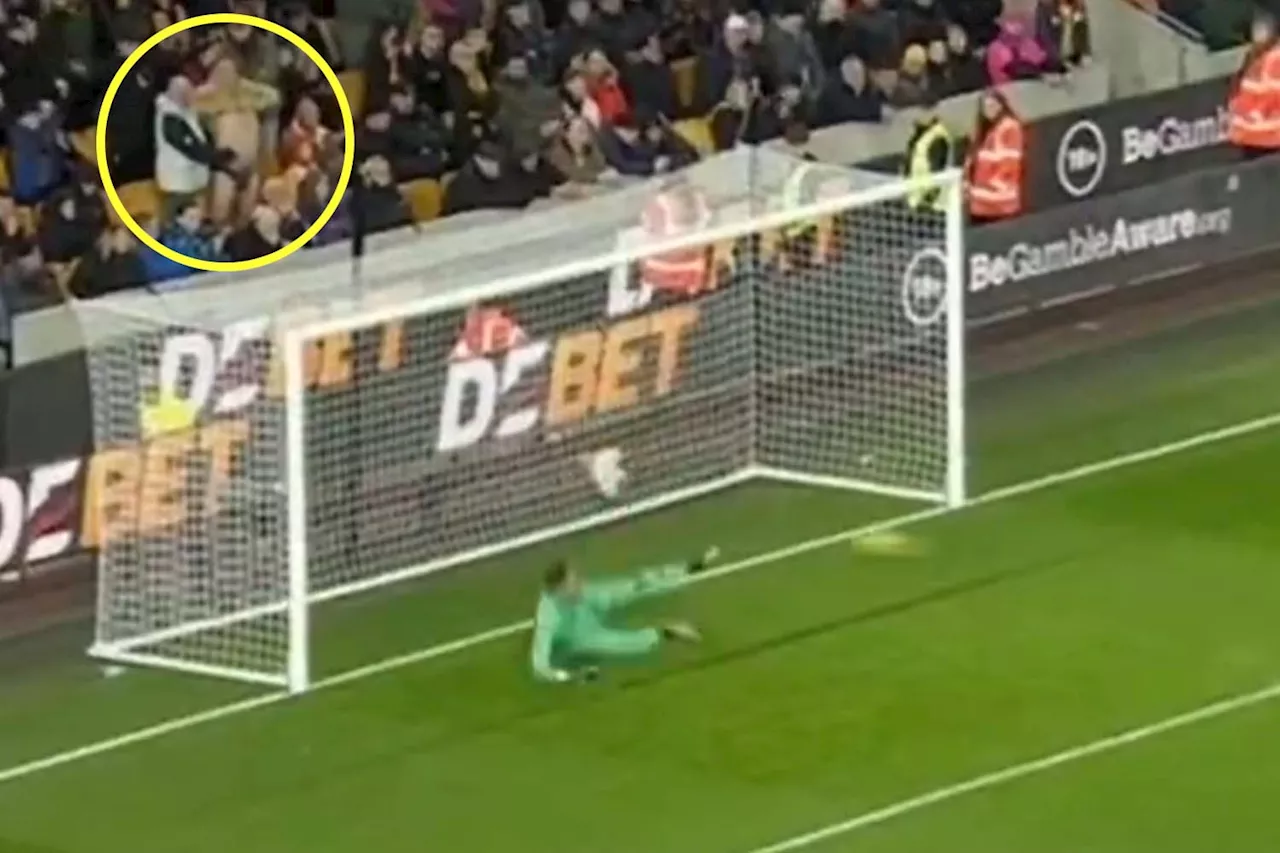 Cameras catch bizarre moment ‘desperate’ Premier League fan strips down to pants to put off penalty tak...