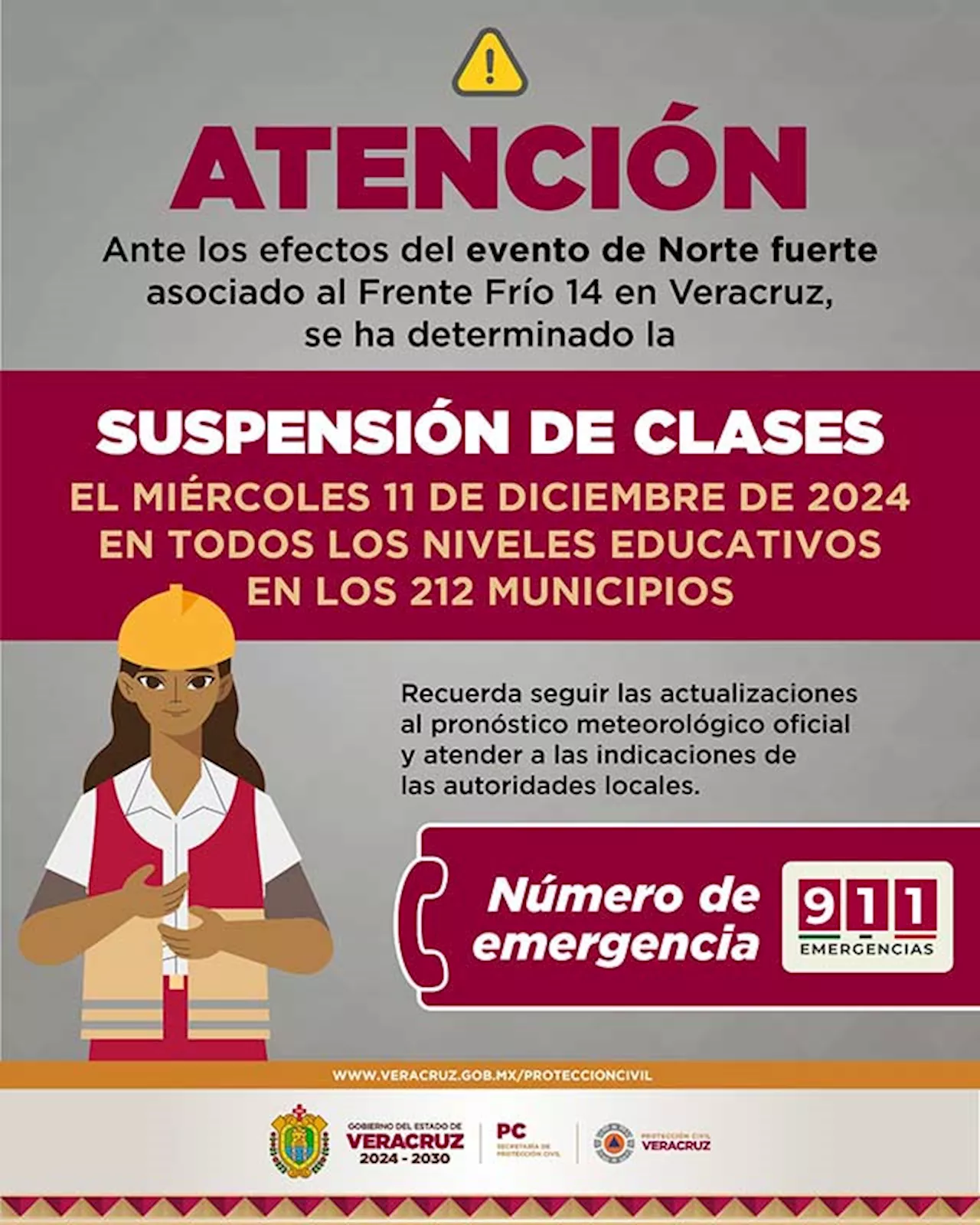 Suspenden clases en todo Veracruz este miércoles por entrada de Frente Frío 14