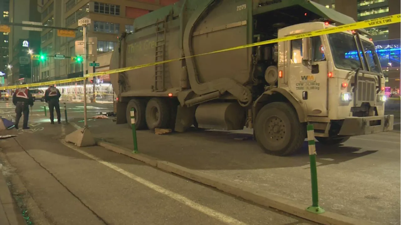 Pedestrian hospitalized after being hit by garbage truck in downtown Calgary