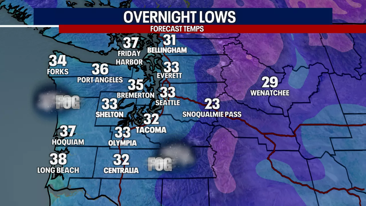 Seattle weather: Chilly night ahead with dense fog and frost to start Tuesday