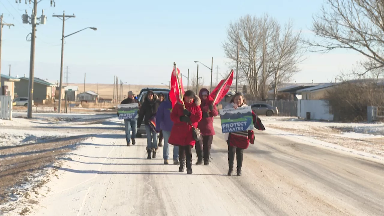 Piikani Nation members protest Grassy Mountain coal mining project